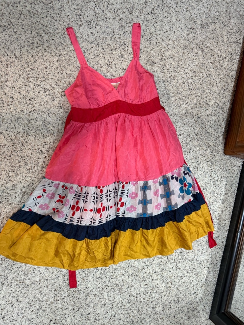 Johnny was 100% silk Pink Colorblock Tie-Strap Dress